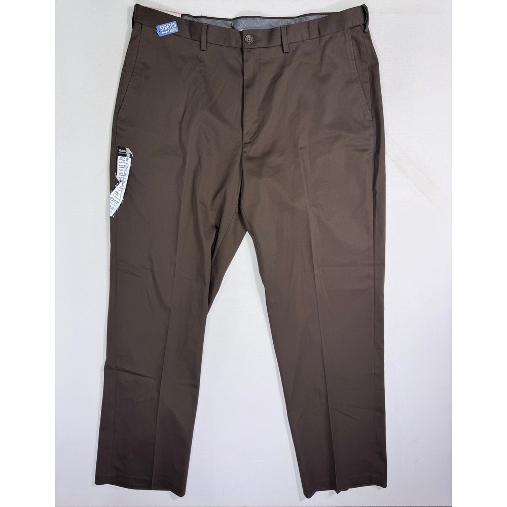 Haggar Premium No Iron Khaki Pants Mens 40x32 Brown Classic Fit Stretch NWT